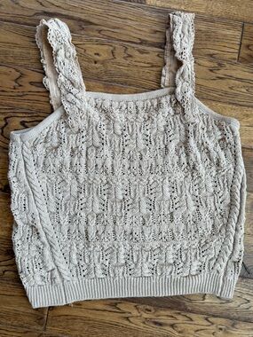 Anthropologie Beige Knit Tank Top Women’s Large Beige Boho Summer Beach Festival